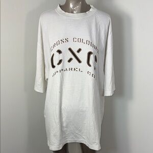 Vintage Cross Colours Apparel Co. White Graphic Tee with Brown Cutout Logo